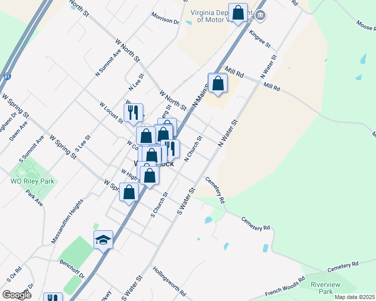 map of restaurants, bars, coffee shops, grocery stores, and more near 149 North Church Street in Woodstock