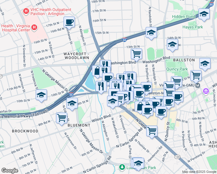 map of restaurants, bars, coffee shops, grocery stores, and more near 1000 North Glebe Road in Arlington