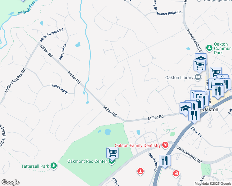 map of restaurants, bars, coffee shops, grocery stores, and more near 10680 Alliwells Court in Oakton