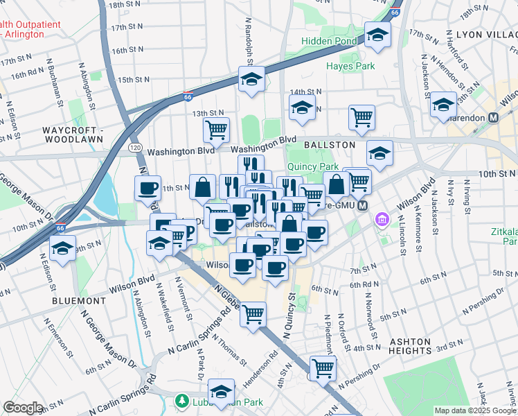 map of restaurants, bars, coffee shops, grocery stores, and more near 101 Independence Avenue Southeast in Washington
