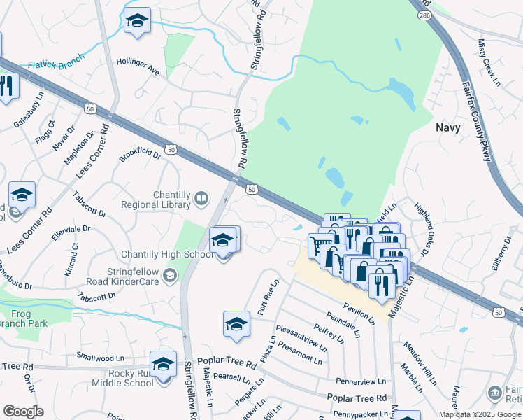 map of restaurants, bars, coffee shops, grocery stores, and more near 13293 Kalmia Lane in Fairfax