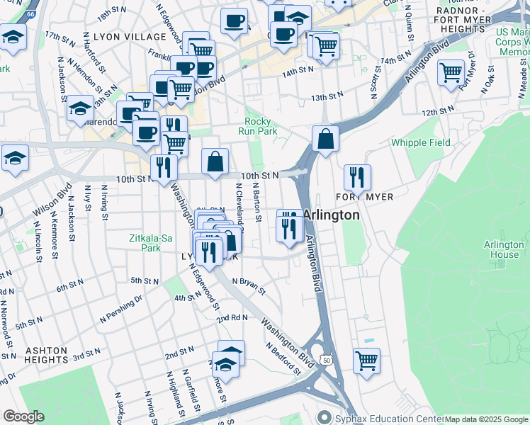 map of restaurants, bars, coffee shops, grocery stores, and more near 101 Independence Avenue Southeast in Washington