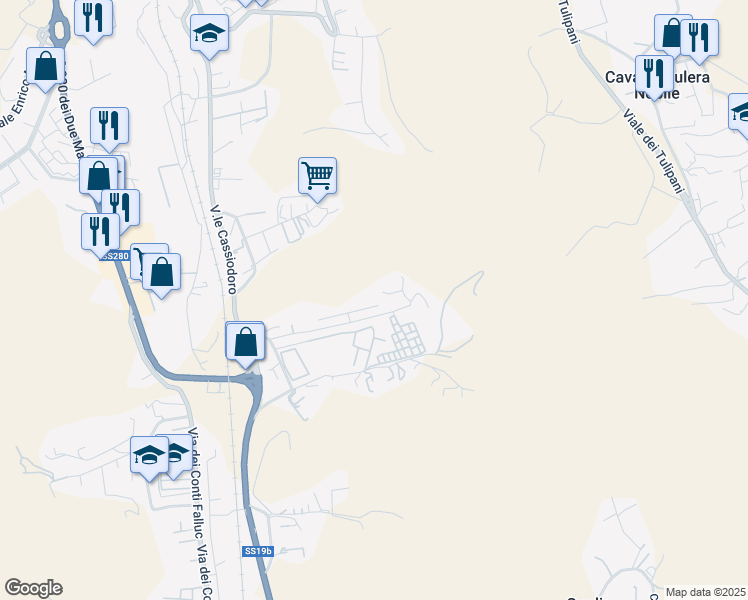 map of restaurants, bars, coffee shops, grocery stores, and more near 67 Via Ugo Ortona in Catanzaro