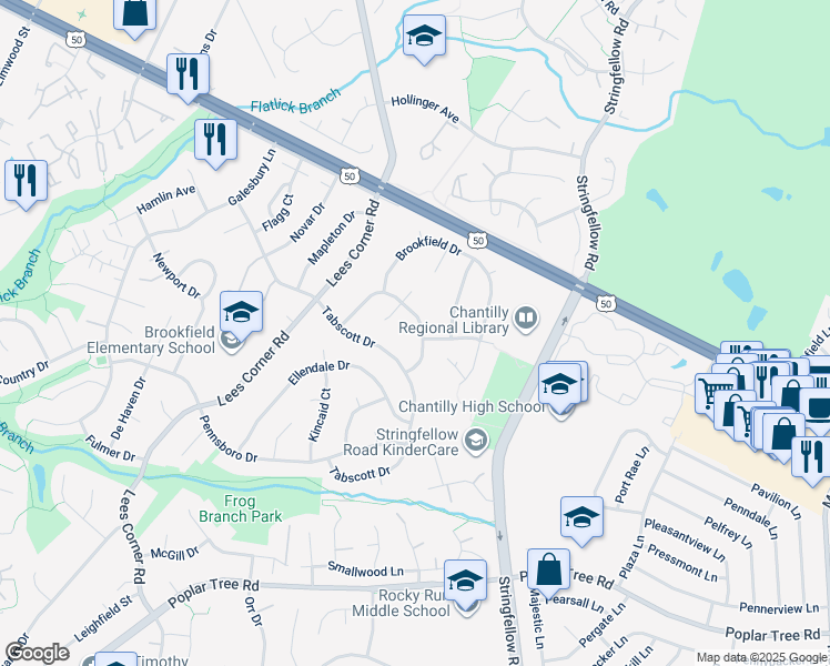 map of restaurants, bars, coffee shops, grocery stores, and more near 4508 Briarton Drive in Chantilly