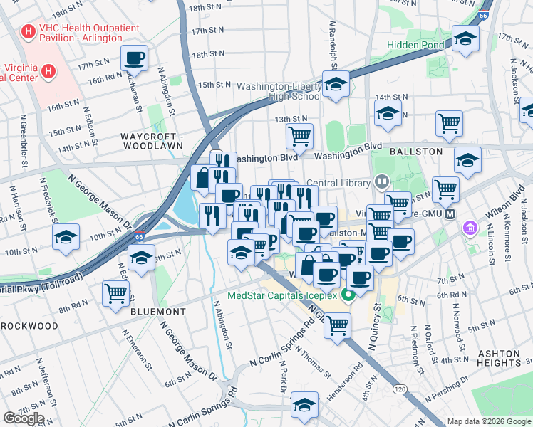map of restaurants, bars, coffee shops, grocery stores, and more near 101 Independence Avenue Southeast in Washington