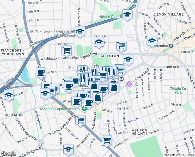 map of restaurants, bars, coffee shops, grocery stores, and more near 101 Independence Avenue Southeast in Washington