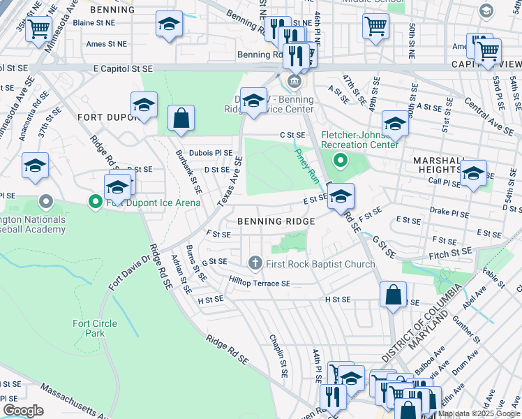 map of restaurants, bars, coffee shops, grocery stores, and more near 4811 Alabama Avenue Southeast in Washington