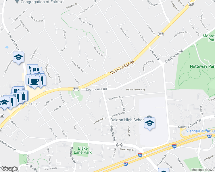 map of restaurants, bars, coffee shops, grocery stores, and more near 9927 Miles Stone Drive in Vienna