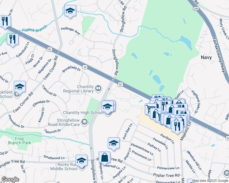 map of restaurants, bars, coffee shops, grocery stores, and more near 13300 Blueberry Lane in Fairfax
