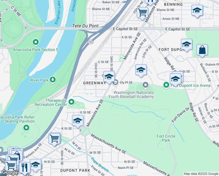 map of restaurants, bars, coffee shops, grocery stores, and more near 101 Independence Avenue Southeast in Washington