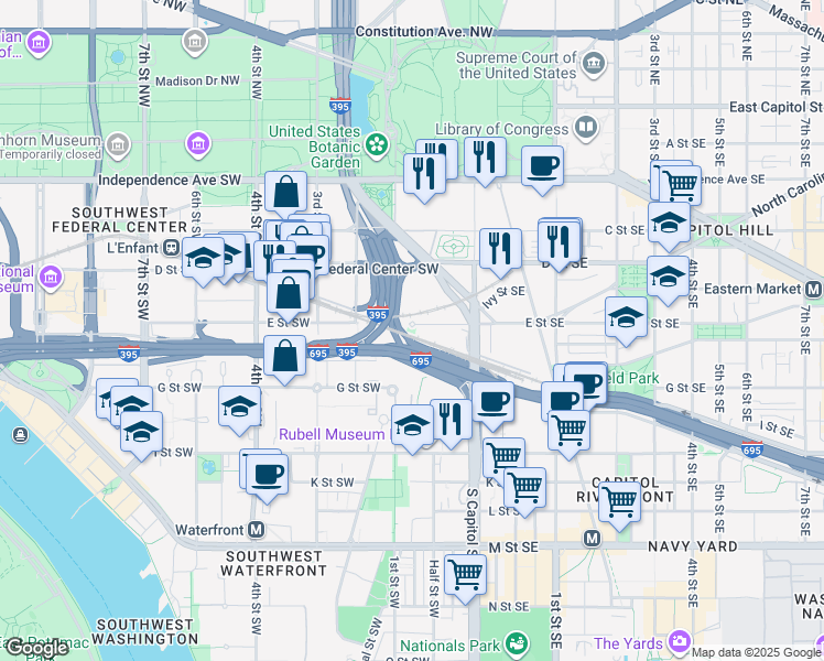 map of restaurants, bars, coffee shops, grocery stores, and more near in Washington