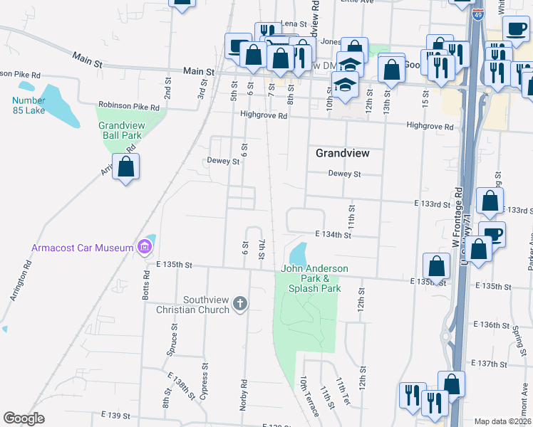 map of restaurants, bars, coffee shops, grocery stores, and more near 707 Deweese Avenue in Grandview