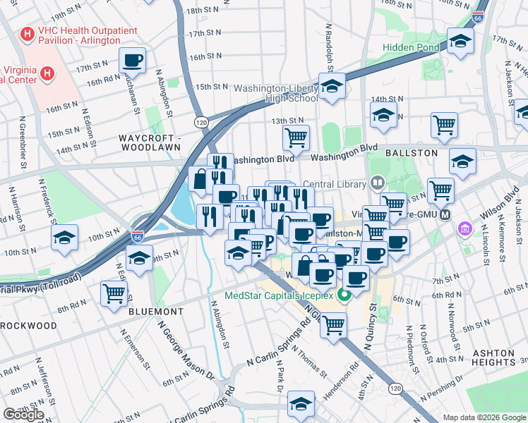 map of restaurants, bars, coffee shops, grocery stores, and more near 101 Independence Avenue Southeast in Washington