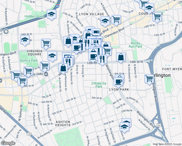 map of restaurants, bars, coffee shops, grocery stores, and more near 3113 9th Street North in Arlington