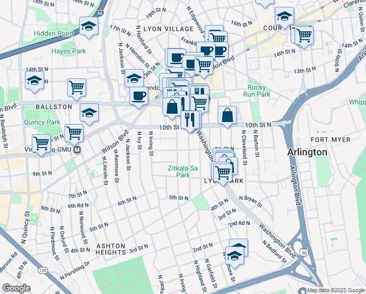 map of restaurants, bars, coffee shops, grocery stores, and more near 3007 9th Street North in Arlington