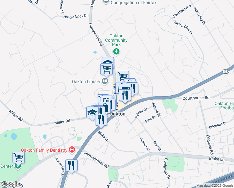 map of restaurants, bars, coffee shops, grocery stores, and more near 2911 State Route 674 in Oakton