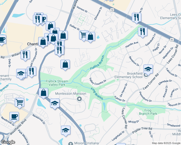 map of restaurants, bars, coffee shops, grocery stores, and more near 13933 Valley Country Drive in Chantilly