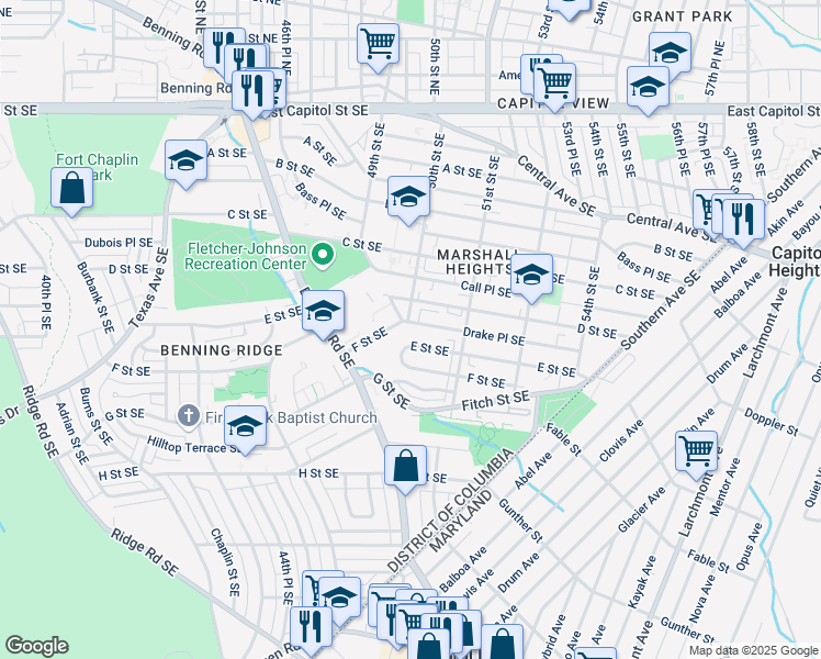 map of restaurants, bars, coffee shops, grocery stores, and more near 101 Independence Avenue Southeast in Washington