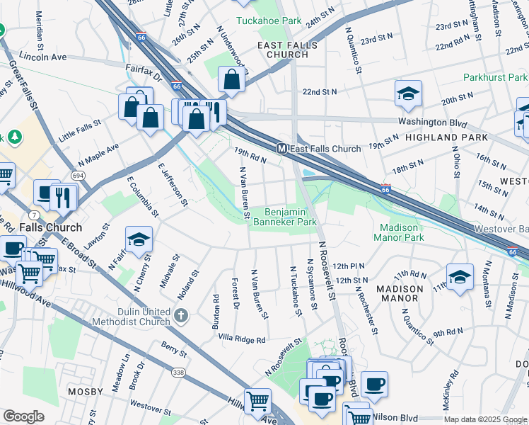 map of restaurants, bars, coffee shops, grocery stores, and more near 6700 18th Street North in Arlington