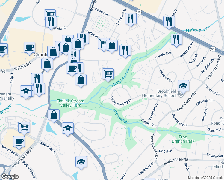 map of restaurants, bars, coffee shops, grocery stores, and more near 13933 Valley Country Drive in Chantilly