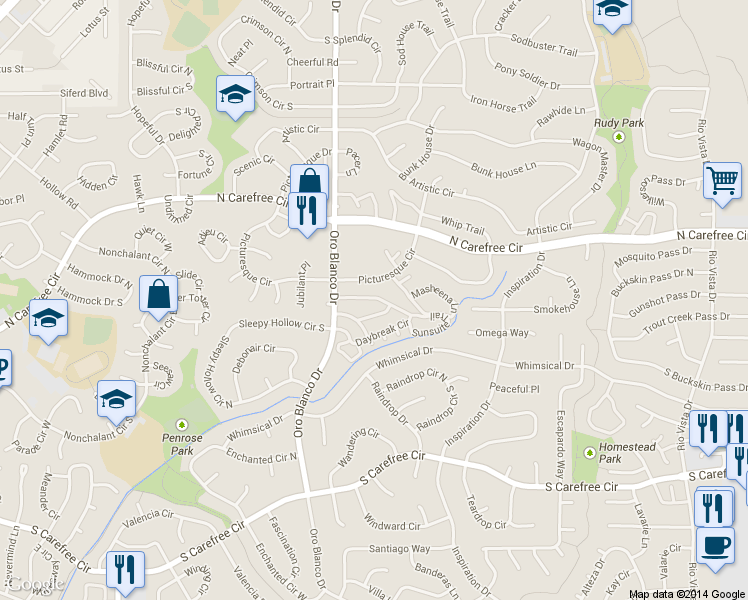map of restaurants, bars, coffee shops, grocery stores, and more near 4946 Daybreak Circle in Colorado Springs