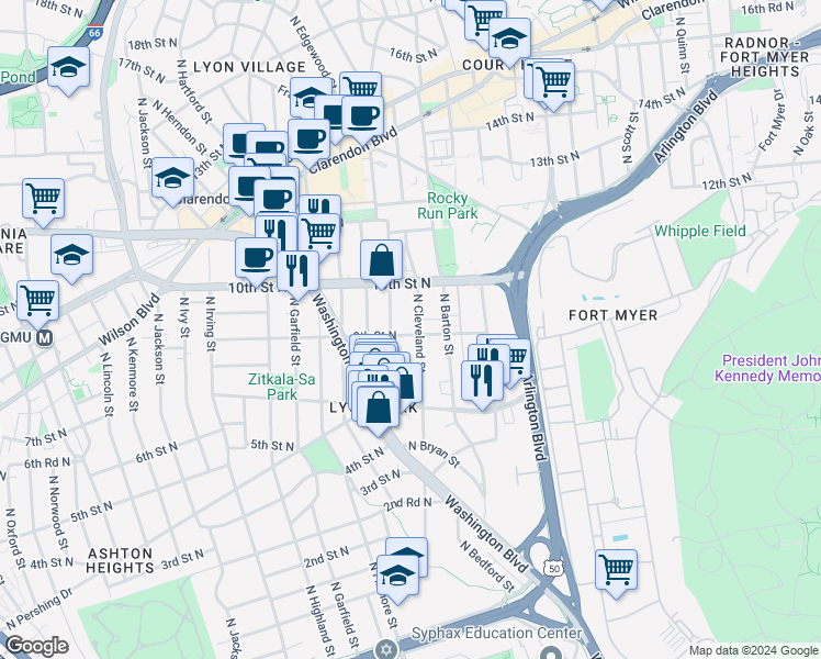map of restaurants, bars, coffee shops, grocery stores, and more near 101 Independence Avenue Southeast in Washington
