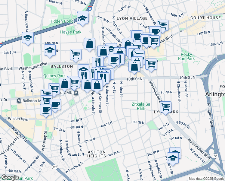 map of restaurants, bars, coffee shops, grocery stores, and more near 101 Independence Avenue Southeast in Washington