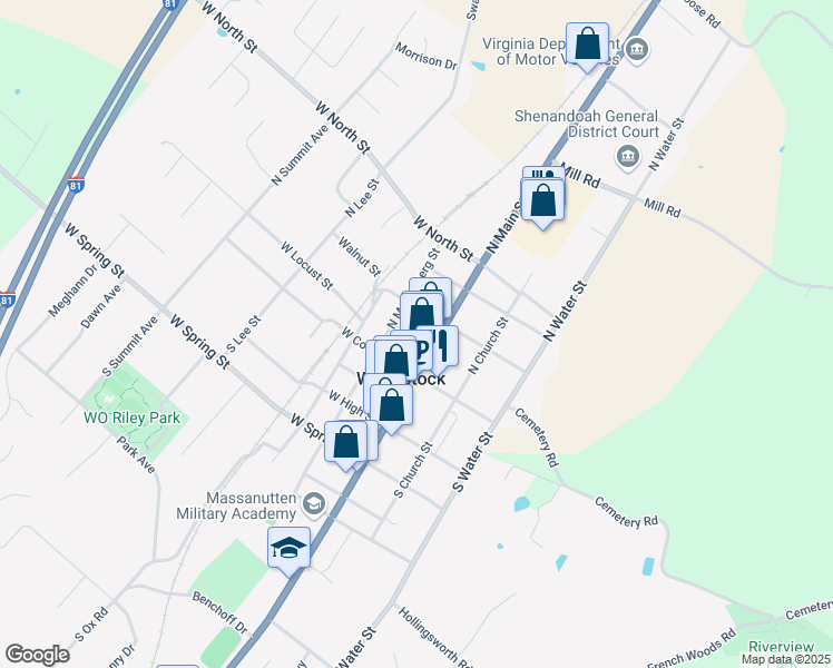 map of restaurants, bars, coffee shops, grocery stores, and more near 135 North Main Street in Woodstock