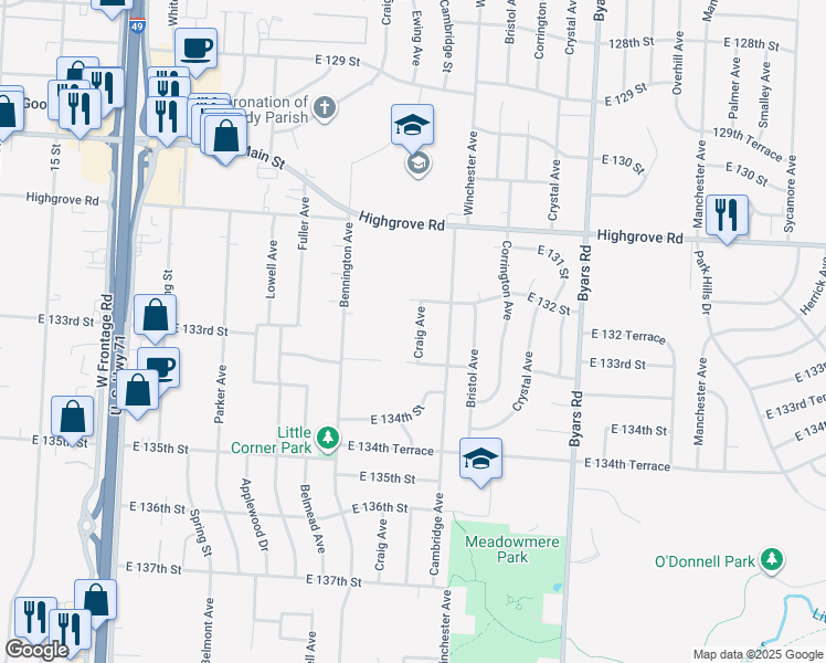 map of restaurants, bars, coffee shops, grocery stores, and more near 13211 Craig Avenue in Grandview