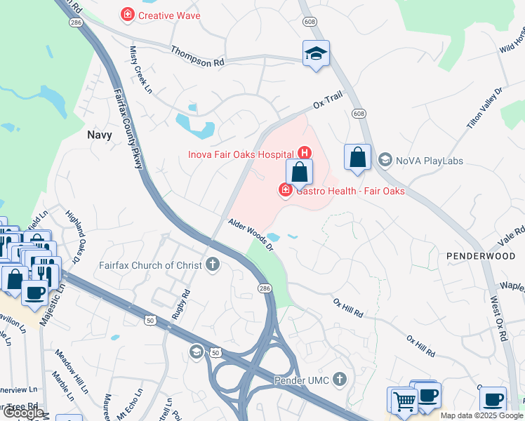 map of restaurants, bars, coffee shops, grocery stores, and more near 3750 Joseph Siewick Drive in Fairfax
