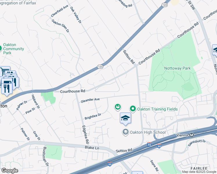map of restaurants, bars, coffee shops, grocery stores, and more near 9886 Palace Green Way in Vienna