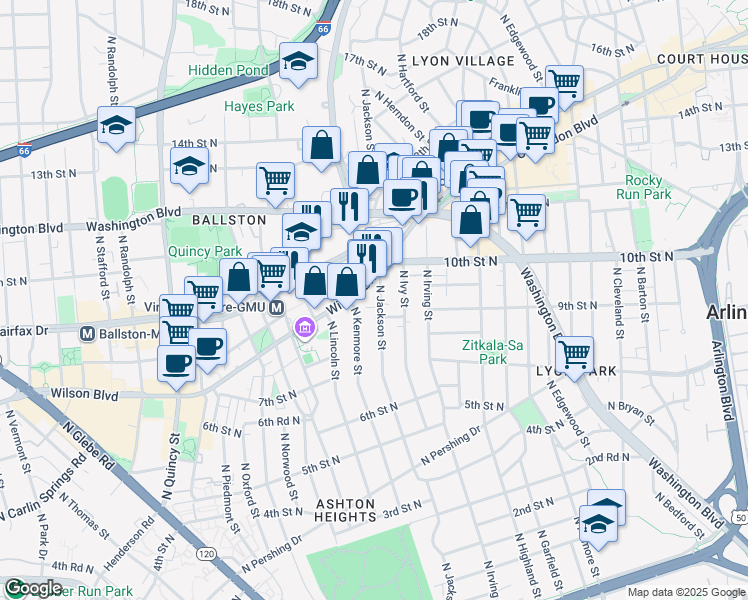 map of restaurants, bars, coffee shops, grocery stores, and more near 101 Independence Avenue Southeast in Washington