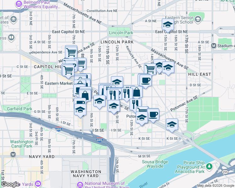 map of restaurants, bars, coffee shops, grocery stores, and more near in Washington