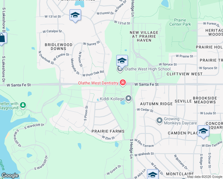map of restaurants, bars, coffee shops, grocery stores, and more near 2250 West Dartmouth Street in Olathe
