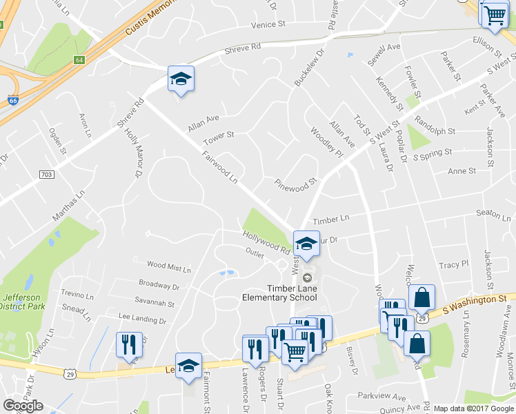 map of restaurants, bars, coffee shops, grocery stores, and more near 7401 Fairwood Lane in Falls Church
