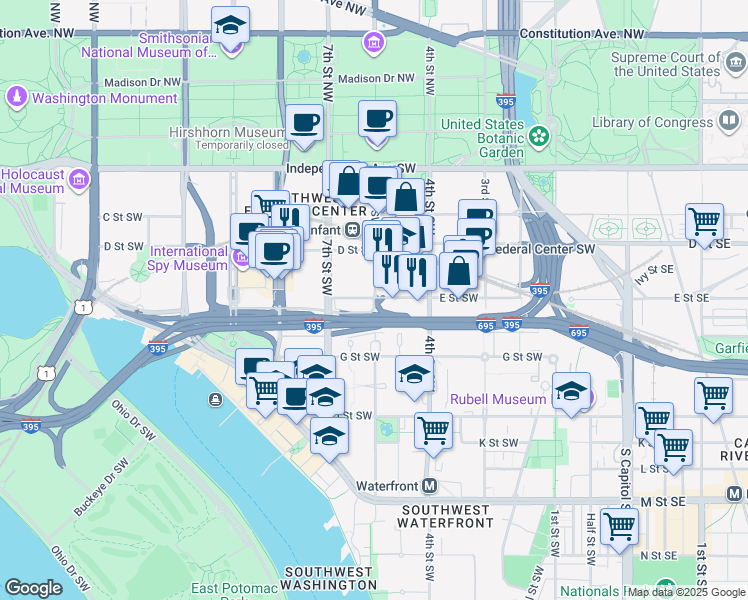 map of restaurants, bars, coffee shops, grocery stores, and more near in Washington