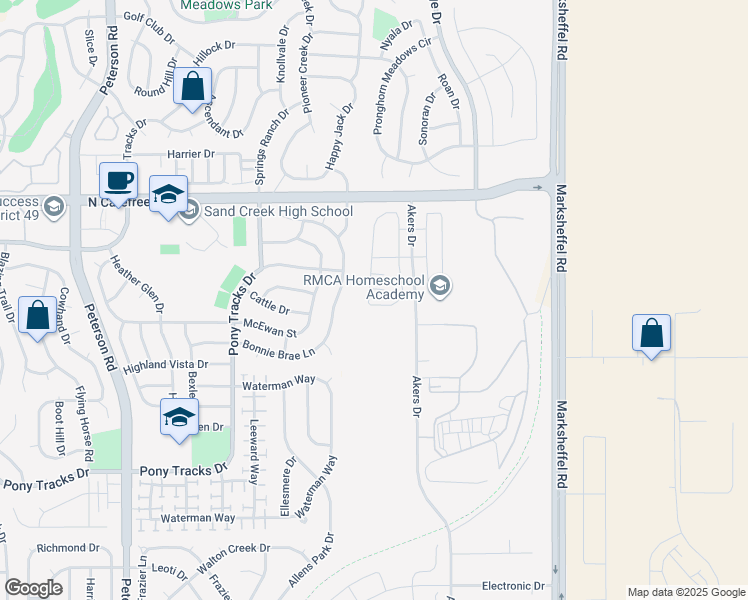 map of restaurants, bars, coffee shops, grocery stores, and more near 3857 Reindeer Circle in Colorado Springs