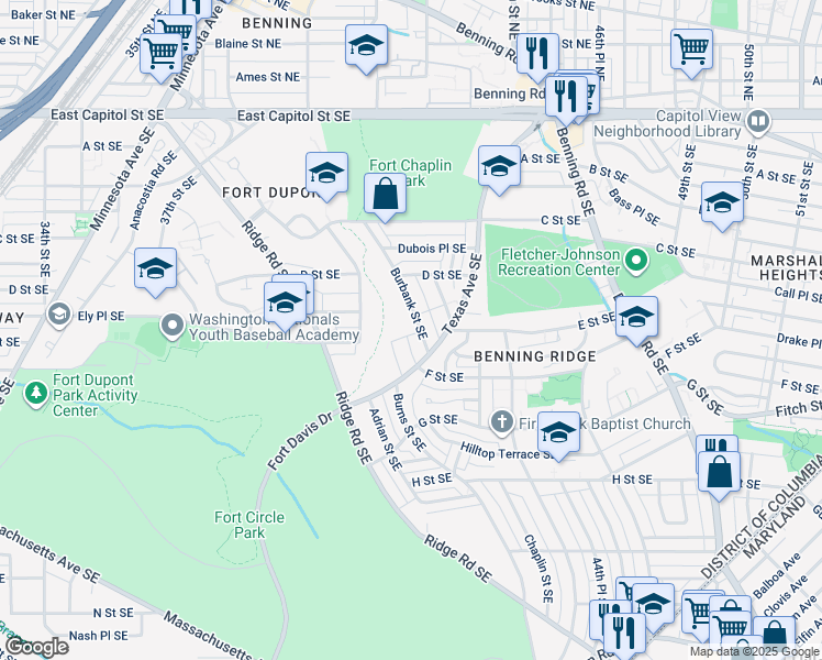 map of restaurants, bars, coffee shops, grocery stores, and more near 101 Independence Avenue Southeast in Washington