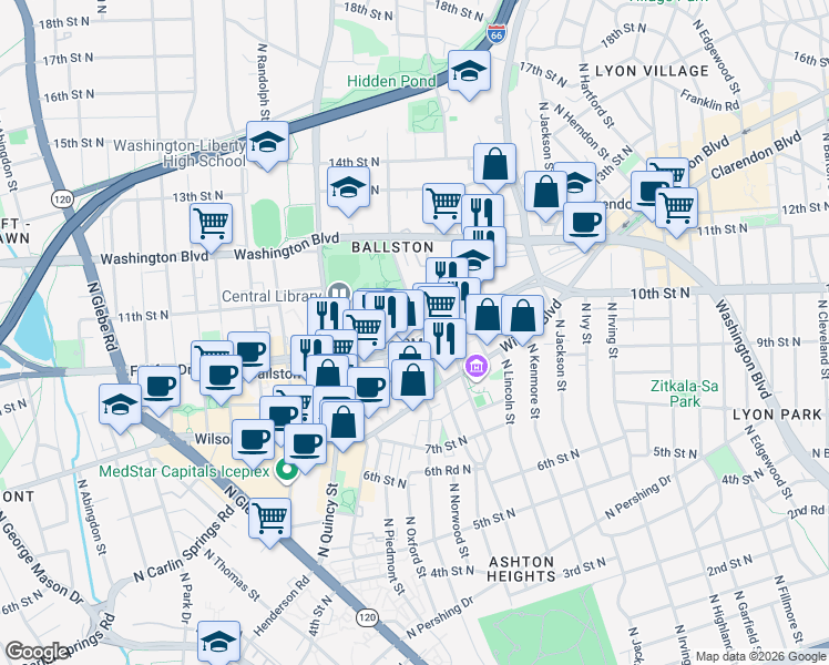 map of restaurants, bars, coffee shops, grocery stores, and more near 101 Independence Avenue Southeast in Washington