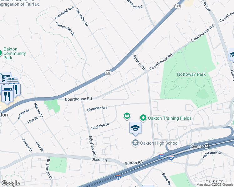map of restaurants, bars, coffee shops, grocery stores, and more near 9886 Palace Green Way in Vienna