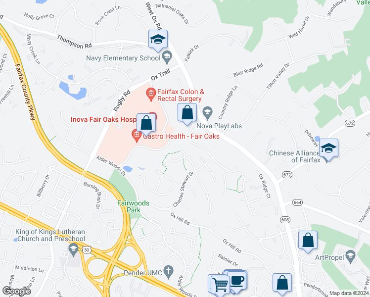 map of restaurants, bars, coffee shops, grocery stores, and more near 3704 John Barnes Lane in Fairfax