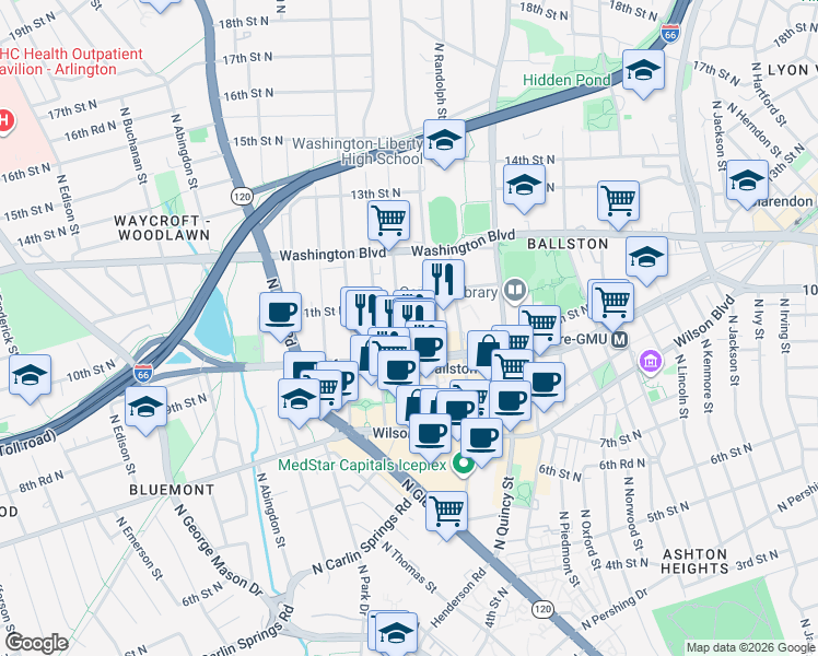 map of restaurants, bars, coffee shops, grocery stores, and more near 101 Independence Avenue Southeast in Washington