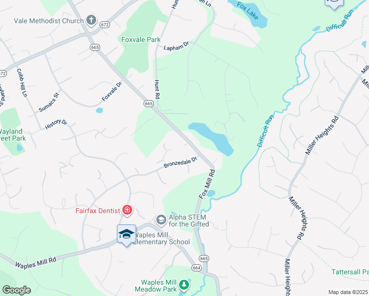 map of restaurants, bars, coffee shops, grocery stores, and more near 3274 Fox Mill Road in Oakton