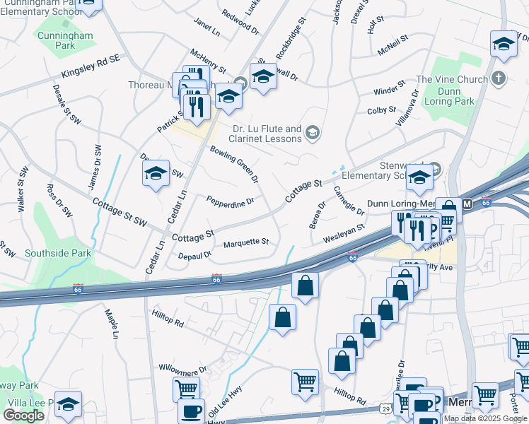 map of restaurants, bars, coffee shops, grocery stores, and more near 2638 Bowling Green Drive in Vienna