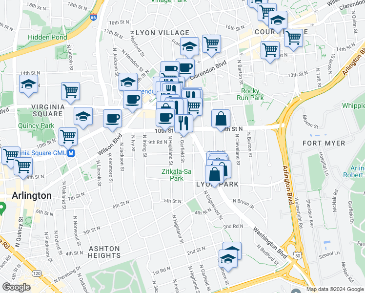 map of restaurants, bars, coffee shops, grocery stores, and more near 101 Independence Avenue Southeast in Washington