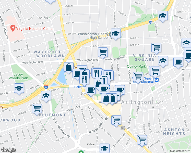map of restaurants, bars, coffee shops, grocery stores, and more near 101 Independence Avenue Southeast in Washington