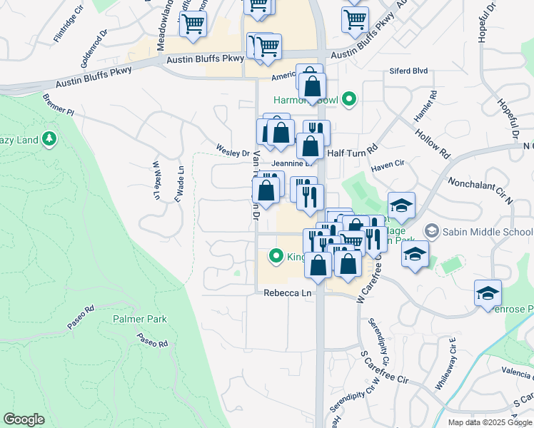map of restaurants, bars, coffee shops, grocery stores, and more near 3440 Carefree Circle North in Colorado Springs