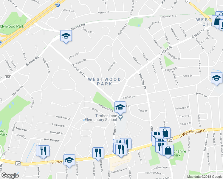 map of restaurants, bars, coffee shops, grocery stores, and more near 2642 Frey Court in Falls Church