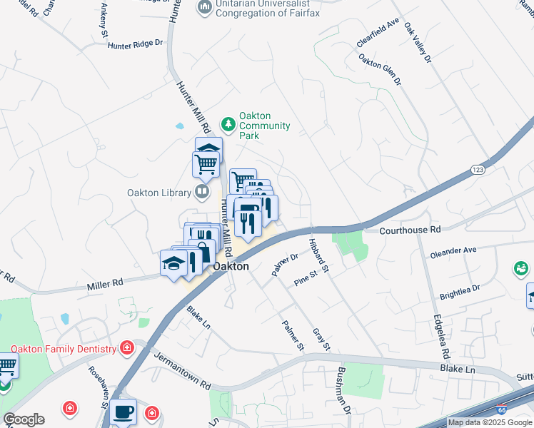 map of restaurants, bars, coffee shops, grocery stores, and more near 2818 Oakton Manor Court in Oakton