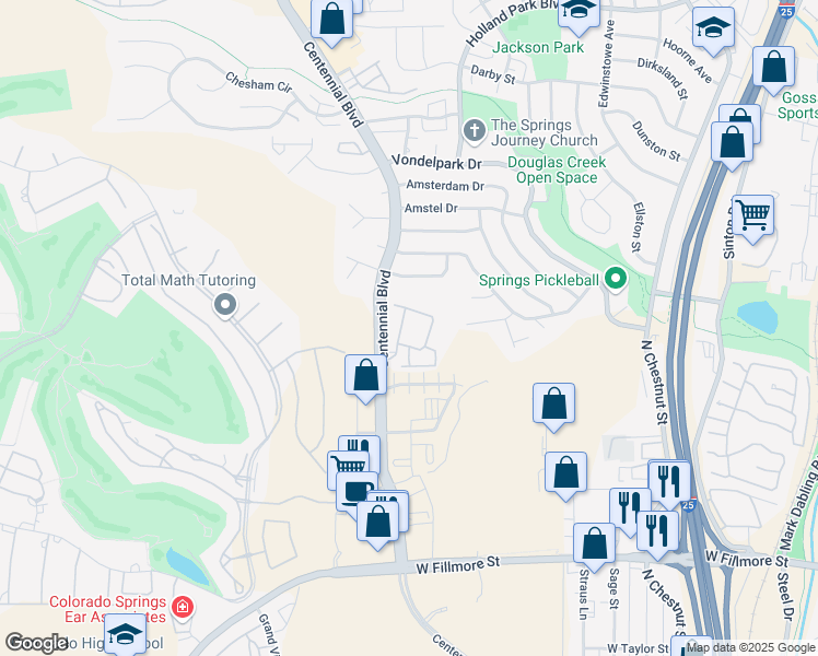 map of restaurants, bars, coffee shops, grocery stores, and more near 3645 Rialto Heights in Colorado Springs